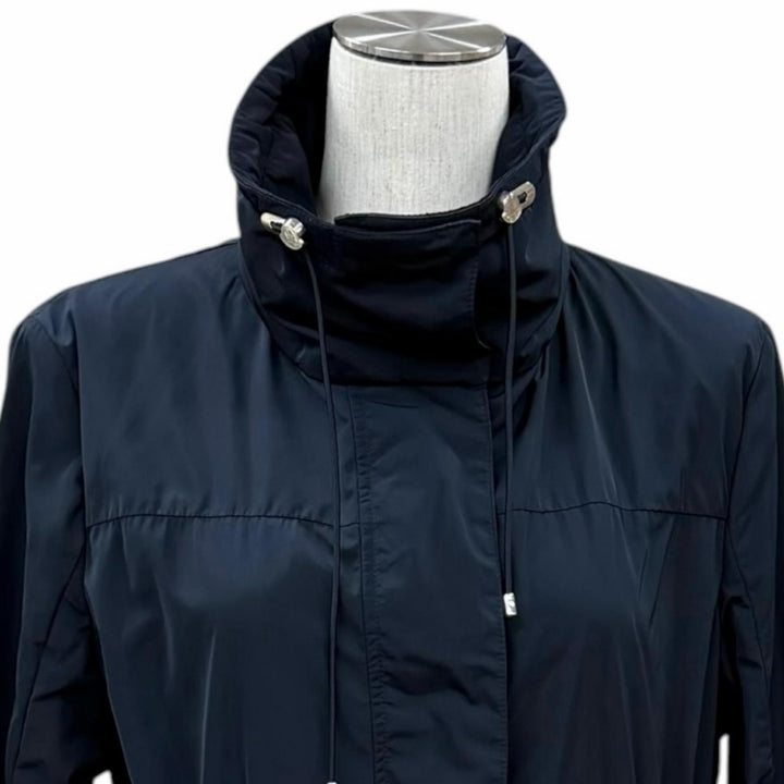 美品★MONCLER モンクレール F10931C70900 MALACHITE フード収納 ロゴワッペン付 比翼仕立て コート ネイビー 1 正規品 ハンガー付き