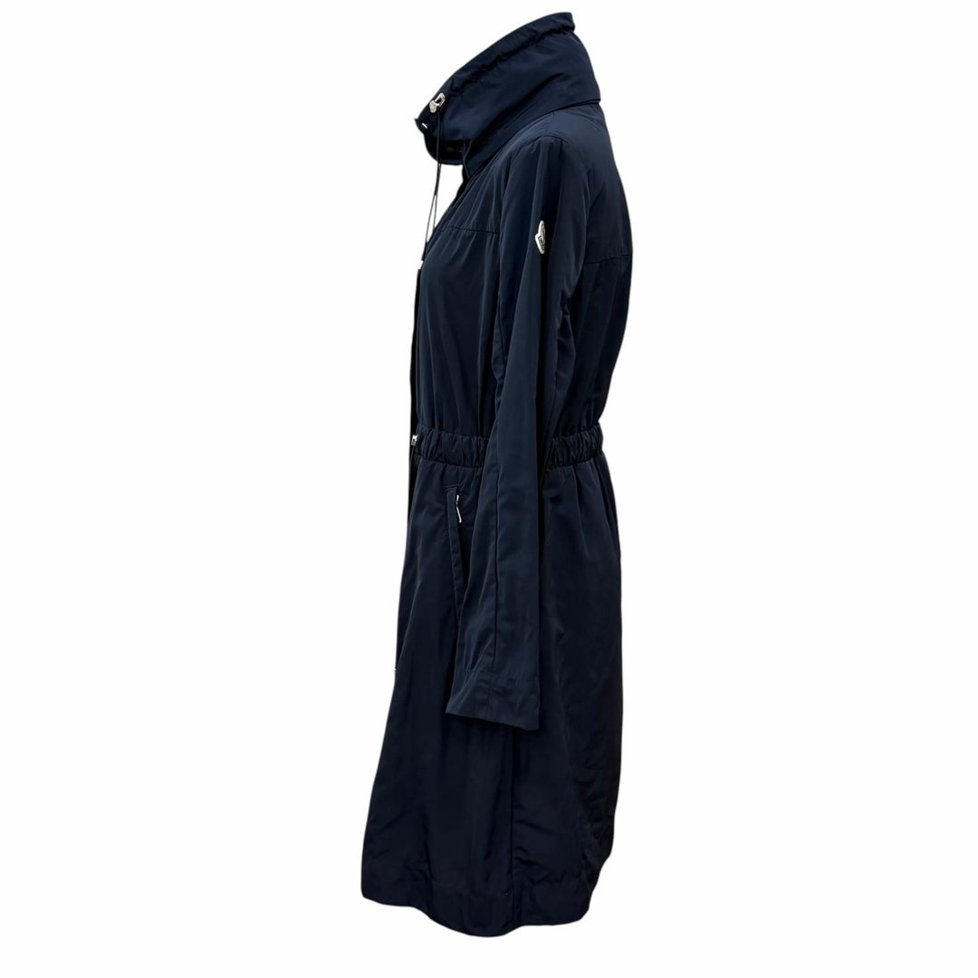 美品★MONCLER モンクレール F10931C70900 MALACHITE フード収納 ロゴワッペン付 比翼仕立て コート ネイビー 1 正規品 ハンガー付き
