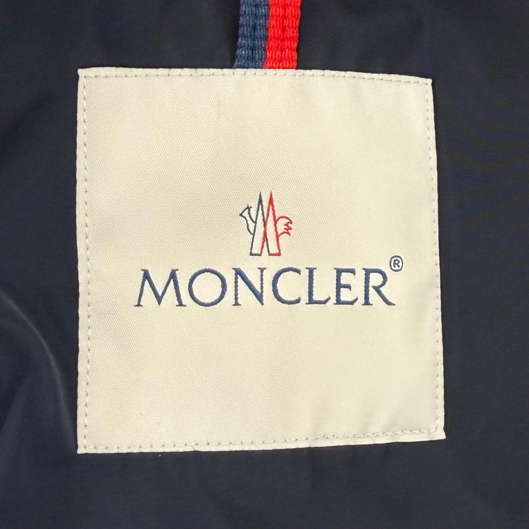 美品★MONCLER モンクレール F10931C70900 MALACHITE フード収納 ロゴワッペン付 比翼仕立て コート ネイビー 1 正規品 ハンガー付き