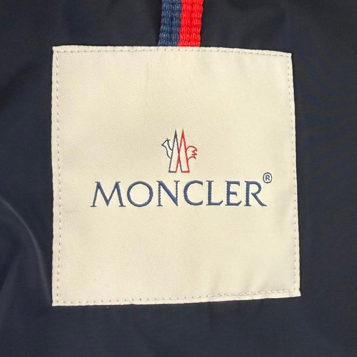 美品★MONCLER モンクレール F10931C70900 MALACHITE フード収納 ロゴワッペン付 比翼仕立て コート ネイビー 1 正規品 ハンガー付き
