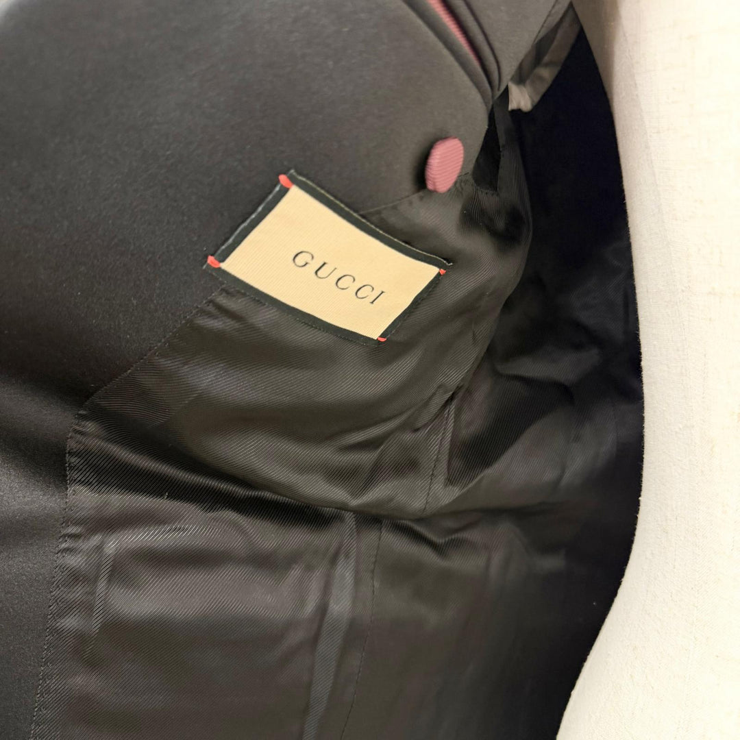 極美品□GUCCI グッチ 23AW 645351 モヘア ウール ショールカラー タキシード テーラードジャケット ブラック 46 イタリア製 正規品