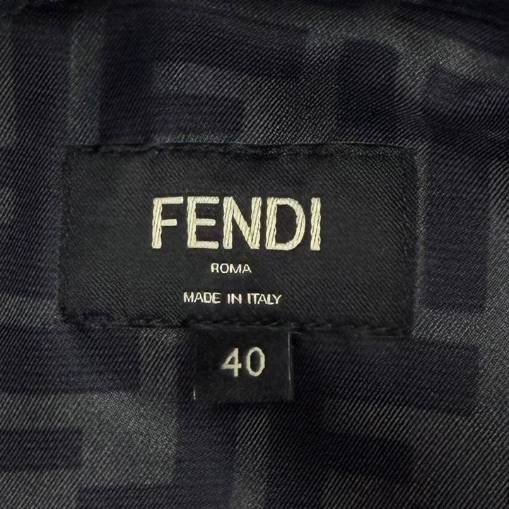 極美品▼FENDI フェンディ 2023年製 FS0585 シルク100% FFロゴ 比翼仕立て ロングスリーブ 長袖シャツ グレー ブラック 40 正規品 メンズ