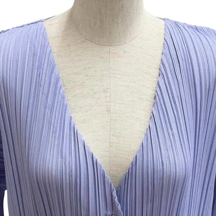 極美品★PLEATS PLEASE プリーツプリーズ イッセイミヤケ PP93-JA603 Vネック 長袖 ロングカーディガン パープル 2 日本製 正規品