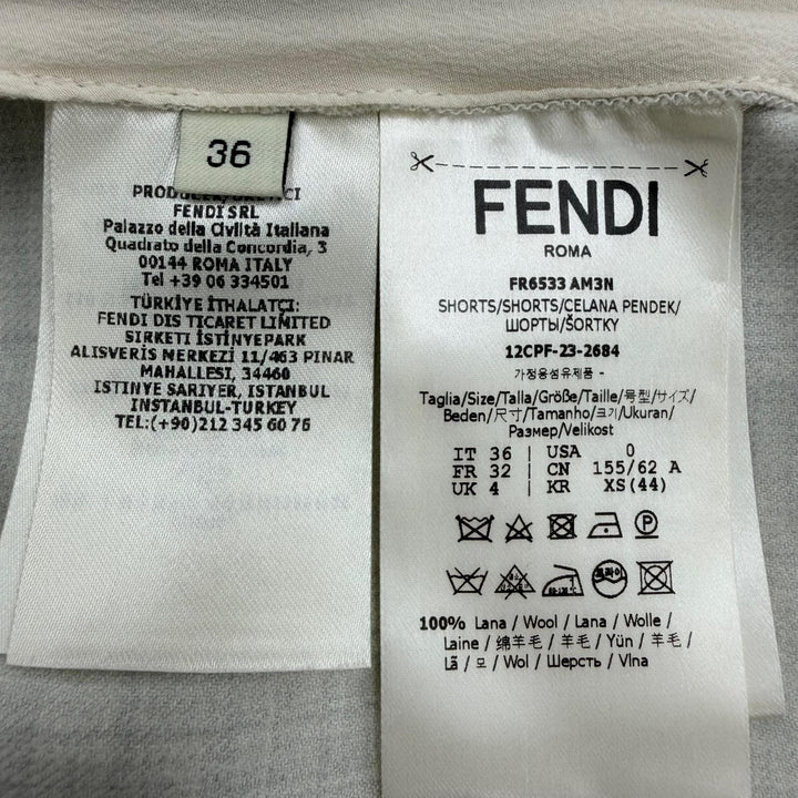 極美品☆FENDI フェンディ 2023年製 FR6533 ウール100％ ハイウエスト スリムフィット ショートパンツ グレー 36 イタリア製 正規品