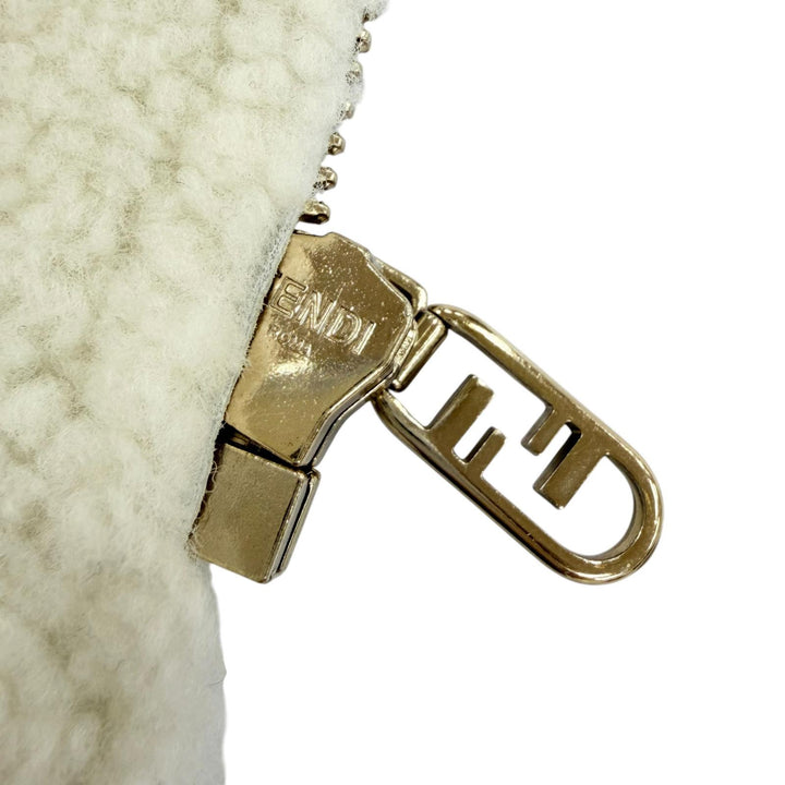 極美品☆FENDI フェンディ FM5290 羊革 FFロゴ金具 ラムスキン シアリングジャケット ムートンジャケット ベージュ 38 イタリア製 正規品
