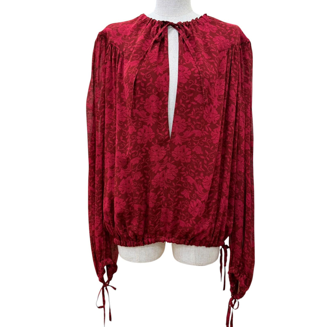 極美品☆DRIES VAN NOTEN ドリスヴァンノッテン 25SS フローラルプリント 長袖 トップス シャツ ブラウス レッド XS レディース