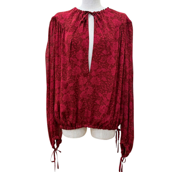 極美品☆DRIES VAN NOTEN ドリスヴァンノッテン 25SS フローラルプリント 長袖 トップス シャツ ブラウス レッド XS レディース