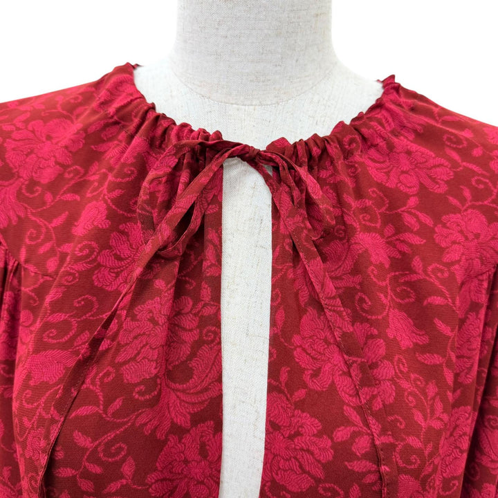 極美品☆DRIES VAN NOTEN ドリスヴァンノッテン 25SS フローラルプリント 長袖 トップス シャツ ブラウス レッド XS レディース