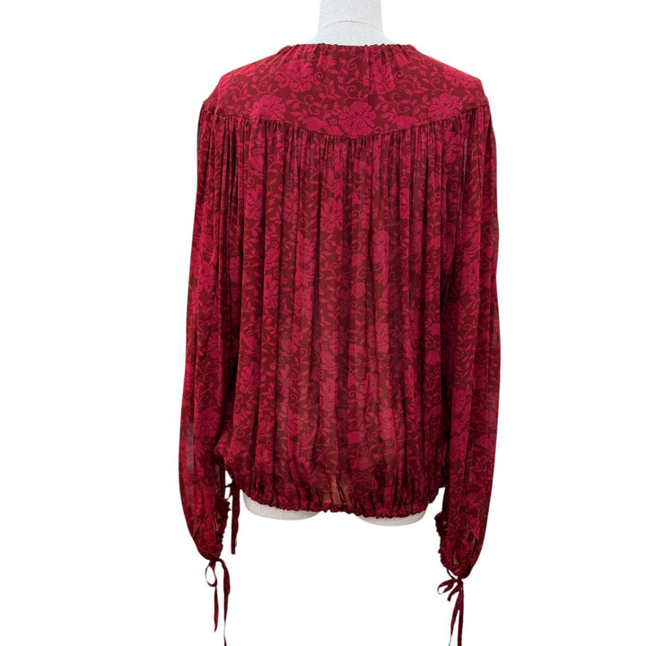 極美品☆DRIES VAN NOTEN ドリスヴァンノッテン 25SS フローラルプリント 長袖 トップス シャツ ブラウス レッド XS レディース