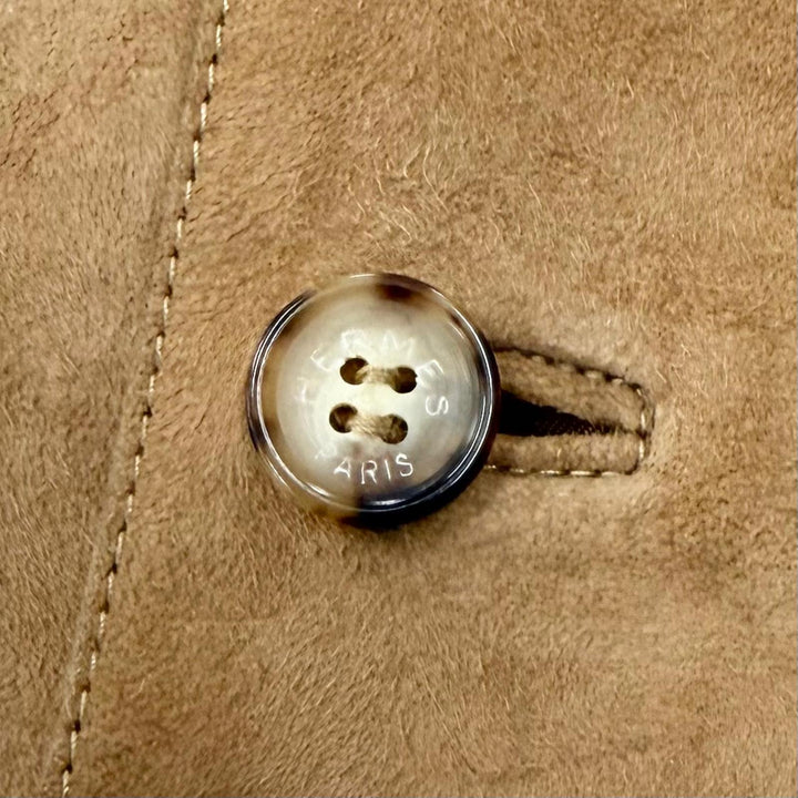 美品▼HERMES エルメス ヴィンテージ 球体が奏でる音楽 La Musique des Spheres シルク100% ラムスキン スウェードレザー ジレ ベスト 52