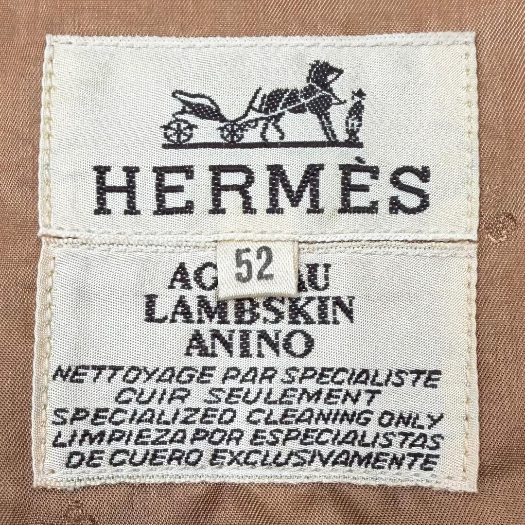美品▼HERMES エルメス ヴィンテージ 球体が奏でる音楽 La Musique des Spheres シルク100% ラムスキン スウェードレザー ジレ ベスト 52
