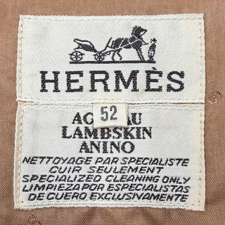 美品▼HERMES エルメス ヴィンテージ 球体が奏でる音楽 La Musique des Spheres シルク100% ラムスキン スウェードレザー ジレ ベスト 52