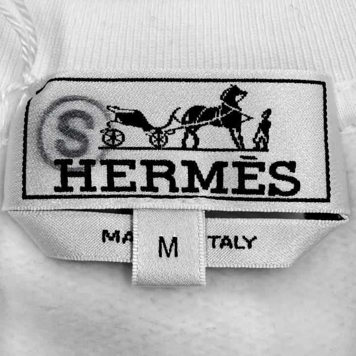 未使用品▼HERMES エルメス ランH コットン100% サイドライン クルーネック 裏起毛 プルオーバー スウェット ホワイト グレー M メンズ