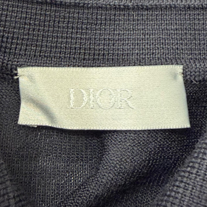 極美品□DIOR ディオール オム 013M800AT069 ウール100％ BEE刺繡 長袖 ニットポロシャツ ダークネイビー XS イタリア製 正規品 メンズ