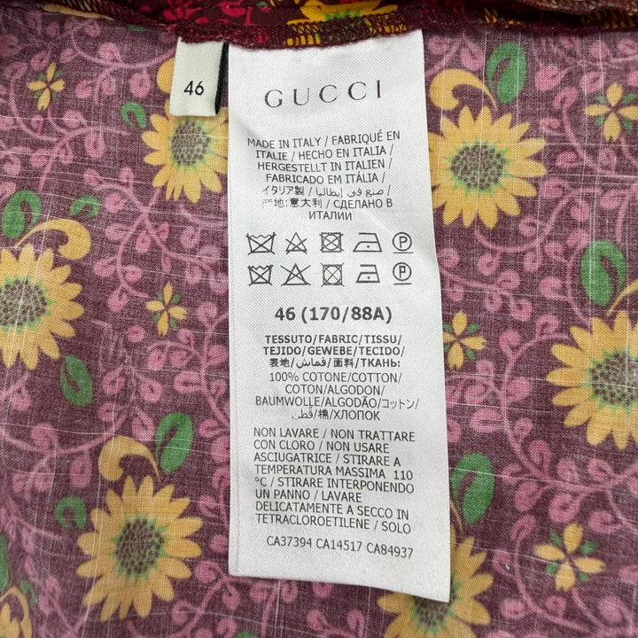 極美品▼GUCCI グッチ 614951 コットン フローラルプリント カフタンシャツ 長袖シャツ パープル イエロー 46 イタリア製 正規品 メンズ