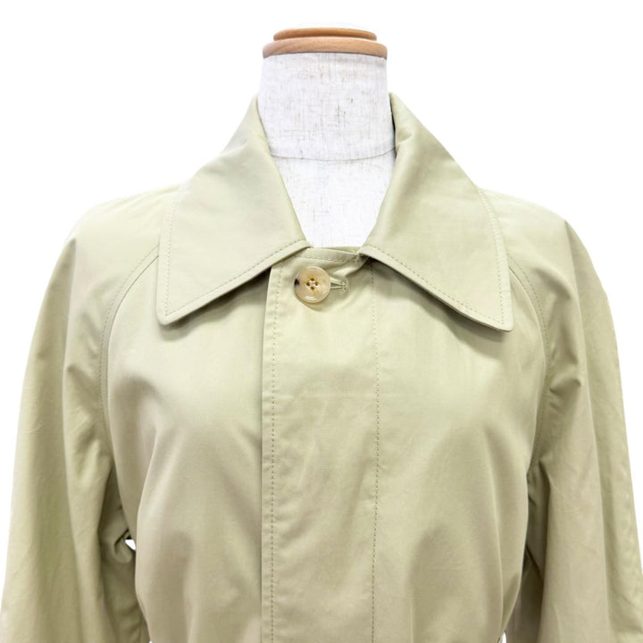 極美品△BURBERRY バーバリー コットン100％ 裏地一部チェック柄 ベルト付き ロング ステンカラーコート ライトベージュ系 34 正規品