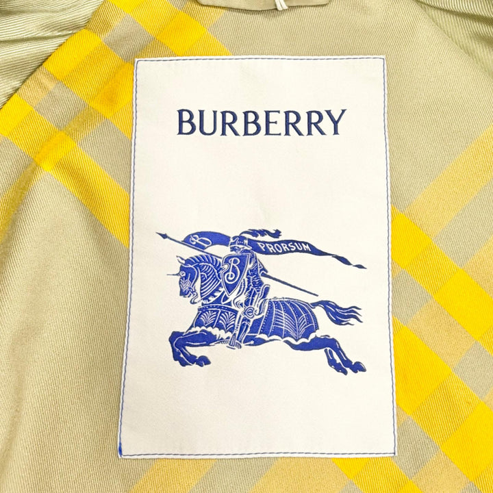 極美品△BURBERRY バーバリー コットン100％ 裏地一部チェック柄 ベルト付き ロング ステンカラーコート ライトベージュ系 34 正規品