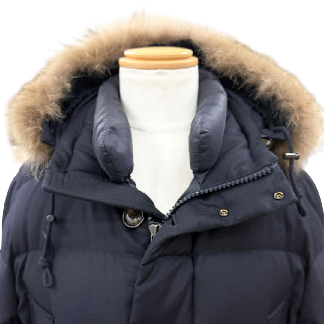 美品▼MONCLER モンクレール RETHEL ウール100% フーデッド・ファー付き ダブルジップアップ ダウンジャケット ネイビー 4 メンズ