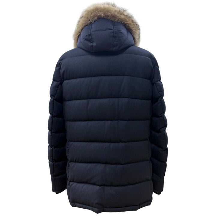 美品▼MONCLER モンクレール RETHEL ウール100% フーデッド・ファー付き ダブルジップアップ ダウンジャケット ネイビー 4 メンズ