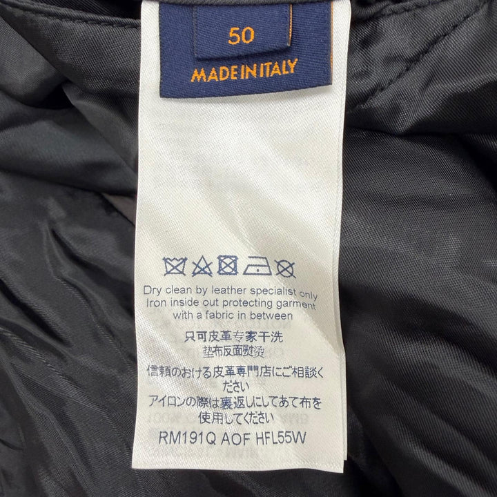 極美品▼LOUIS VUITTON ルイヴィトン 羊革 ラムレザー ヴァーシティジャケット ブルゾン スタジャン ブラック ベージュ 50 正規品 メンズ