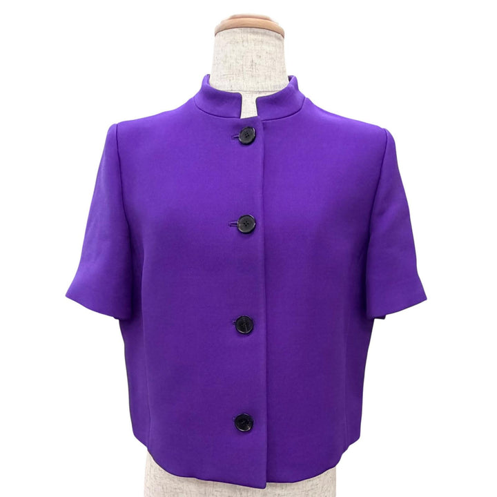 極美品△Christian Dior クリスチャンディオール 341V16A1162 シルク混 ロゴボタン スタンドカラー 半袖 ショートジャケット 40 正規品