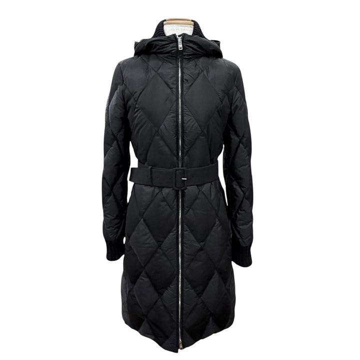 極美品△PRADA プラダ 291119 S162 774 ナイロン シルク ベルト付き ダイヤモンドキルティング ジップアップ ダウンコート ブラック 38
