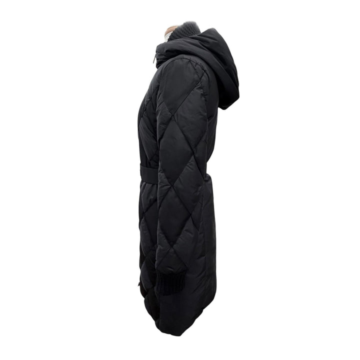 極美品△PRADA プラダ 291119 S162 774 ナイロン シルク ベルト付き ダイヤモンドキルティング ジップアップ ダウンコート ブラック 38