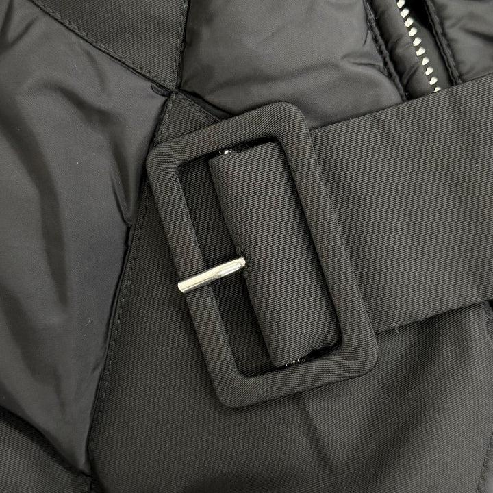 極美品△PRADA プラダ 291119 S162 774 ナイロン シルク ベルト付き ダイヤモンドキルティング ジップアップ ダウンコート ブラック 38