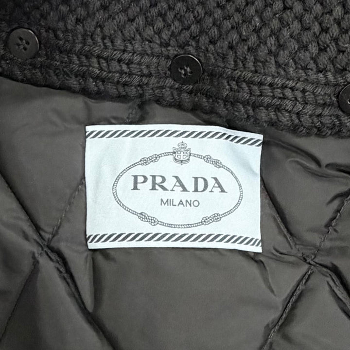 極美品△PRADA プラダ 291119 S162 774 ナイロン シルク ベルト付き ダイヤモンドキルティング ジップアップ ダウンコート ブラック 38