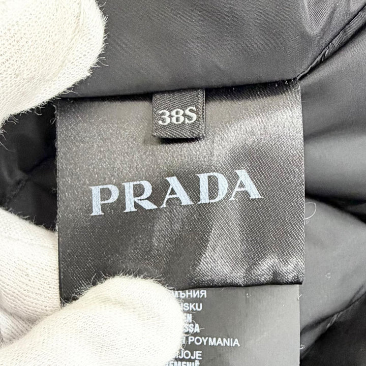 極美品△PRADA プラダ 291119 S162 774 ナイロン シルク ベルト付き ダイヤモンドキルティング ジップアップ ダウンコート ブラック 38