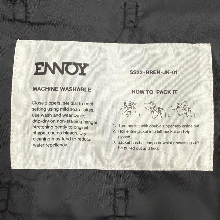極美品▼ENNOY エンノイ 22SS SS22BRENJK01LV Nylon Packable Jacket ロゴ刺繍 フード入り ジップアップ ナイロンジャケット ブラック M