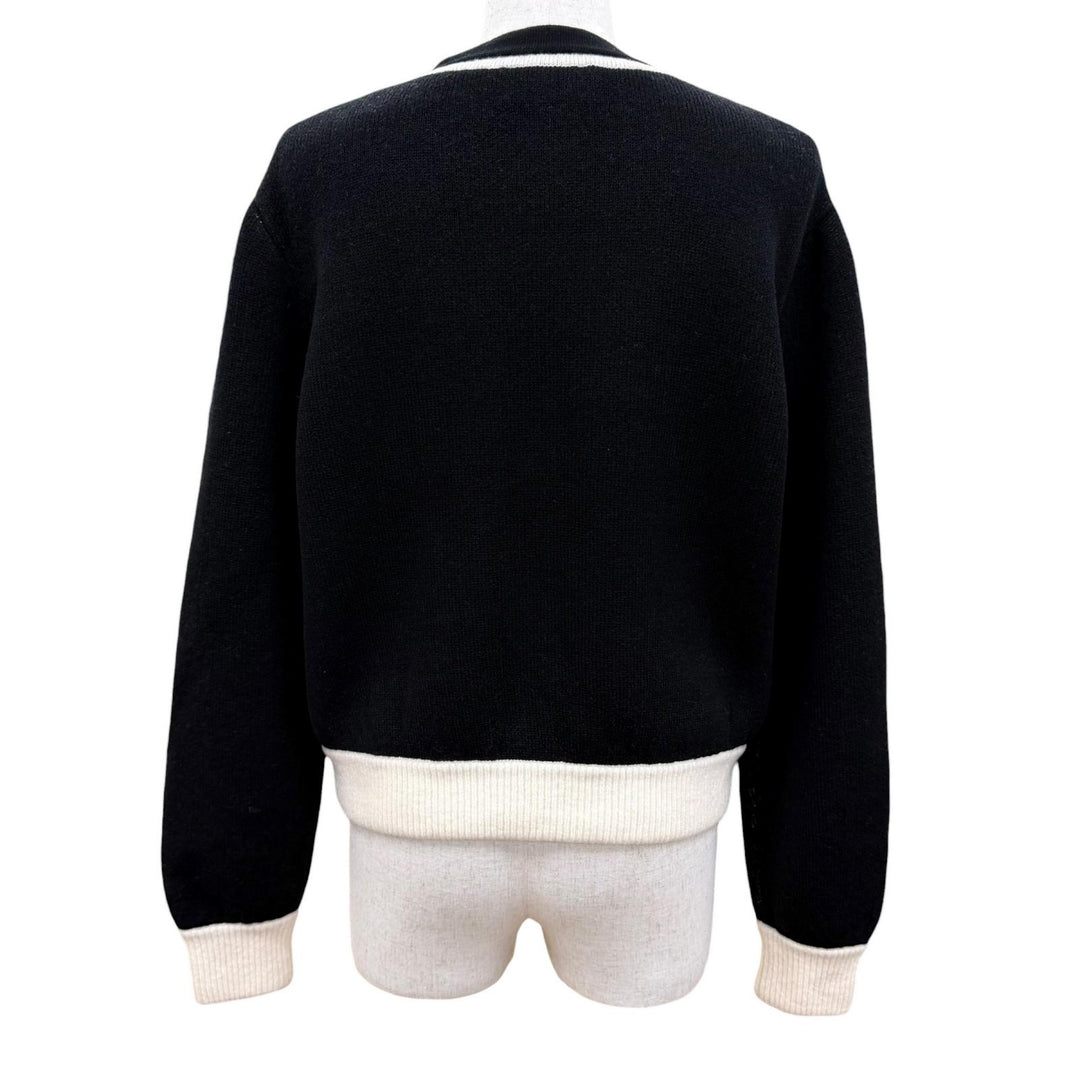 極美品☆CHANEL シャネル P71365K10274 カシミヤ シルク ココマークロゴボタン ラインストーン ニットカーディガン ブラック ホワイト 40