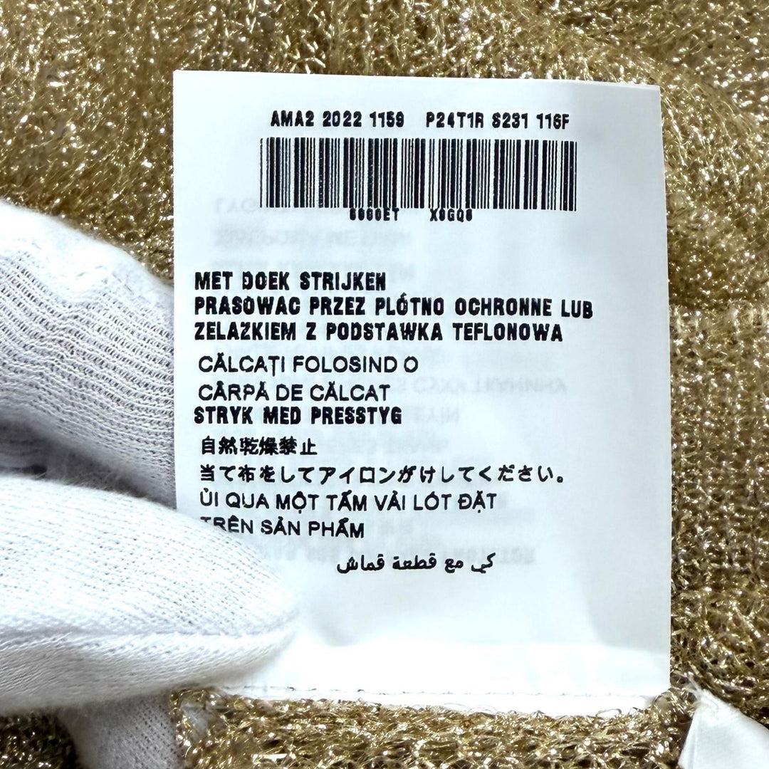 極美品★PRADA プラダ 2022年製 P24T1R S231 116F トライアングルロゴ メッシュ クルーネック 半袖ニット ゴールド 38 イタリア製 正規品