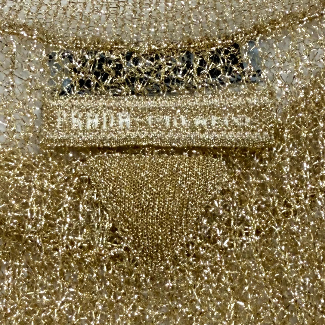 極美品★PRADA プラダ 2022年製 P24T1R S231 116F トライアングルロゴ メッシュ クルーネック 半袖ニット ゴールド 38 イタリア製 正規品