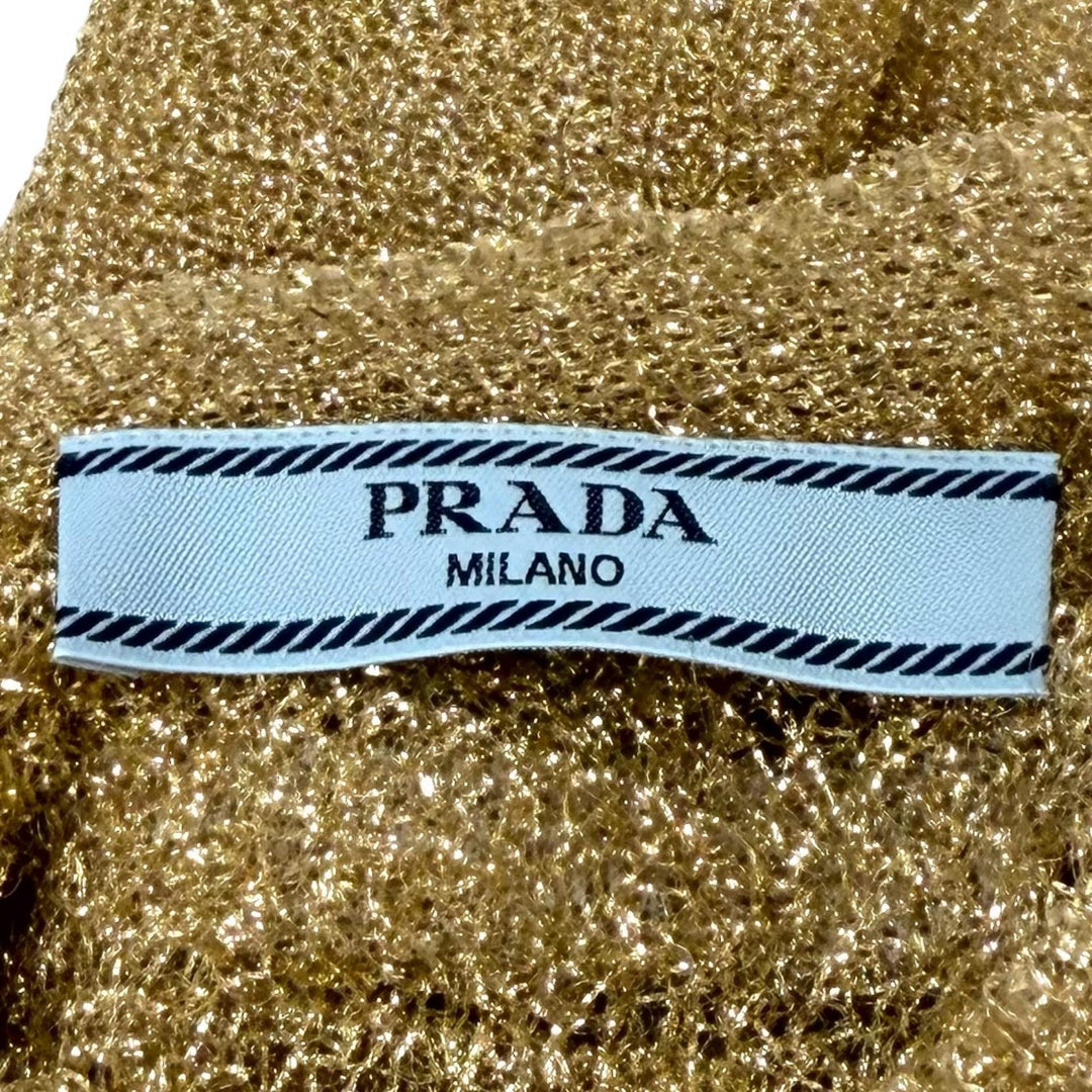 極美品★PRADA プラダ 2022年製 P24T1R S231 116F トライアングルロゴ メッシュ クルーネック 半袖ニット ゴールド 38 イタリア製 正規品