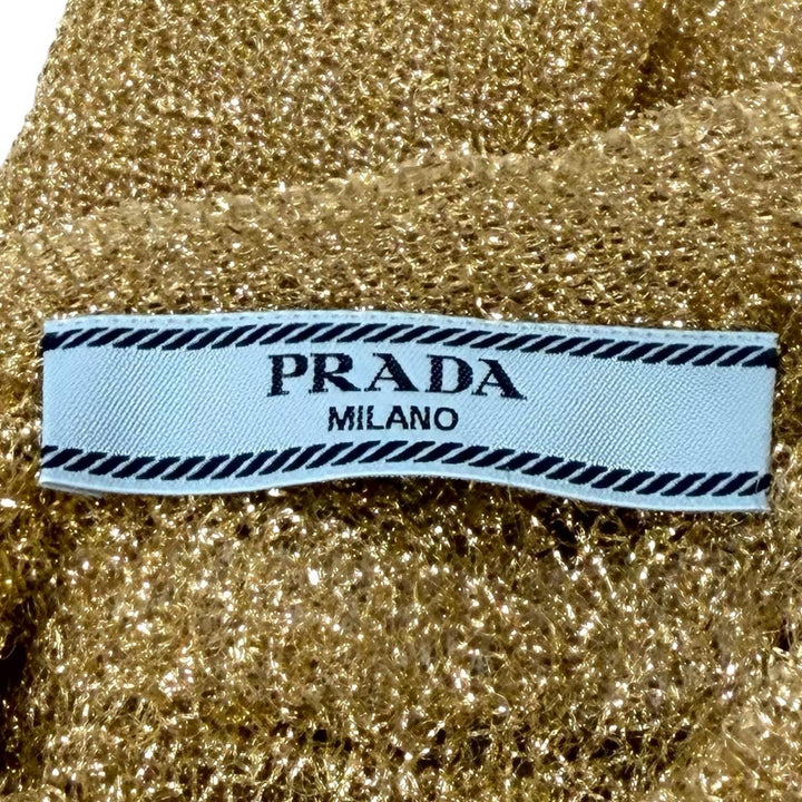 極美品★PRADA プラダ 2022年製 P24T1R S231 116F トライアングルロゴ メッシュ クルーネック 半袖ニット ゴールド 38 イタリア製 正規品