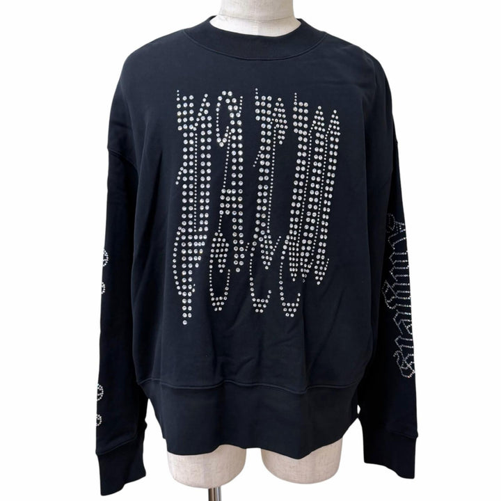 【ドンドン見直し】美品□PALM ANGELS パームエンジェルス Gothic Studded Crew Neck スタッズロゴ スウェットシャツ ネイビー M 正規品