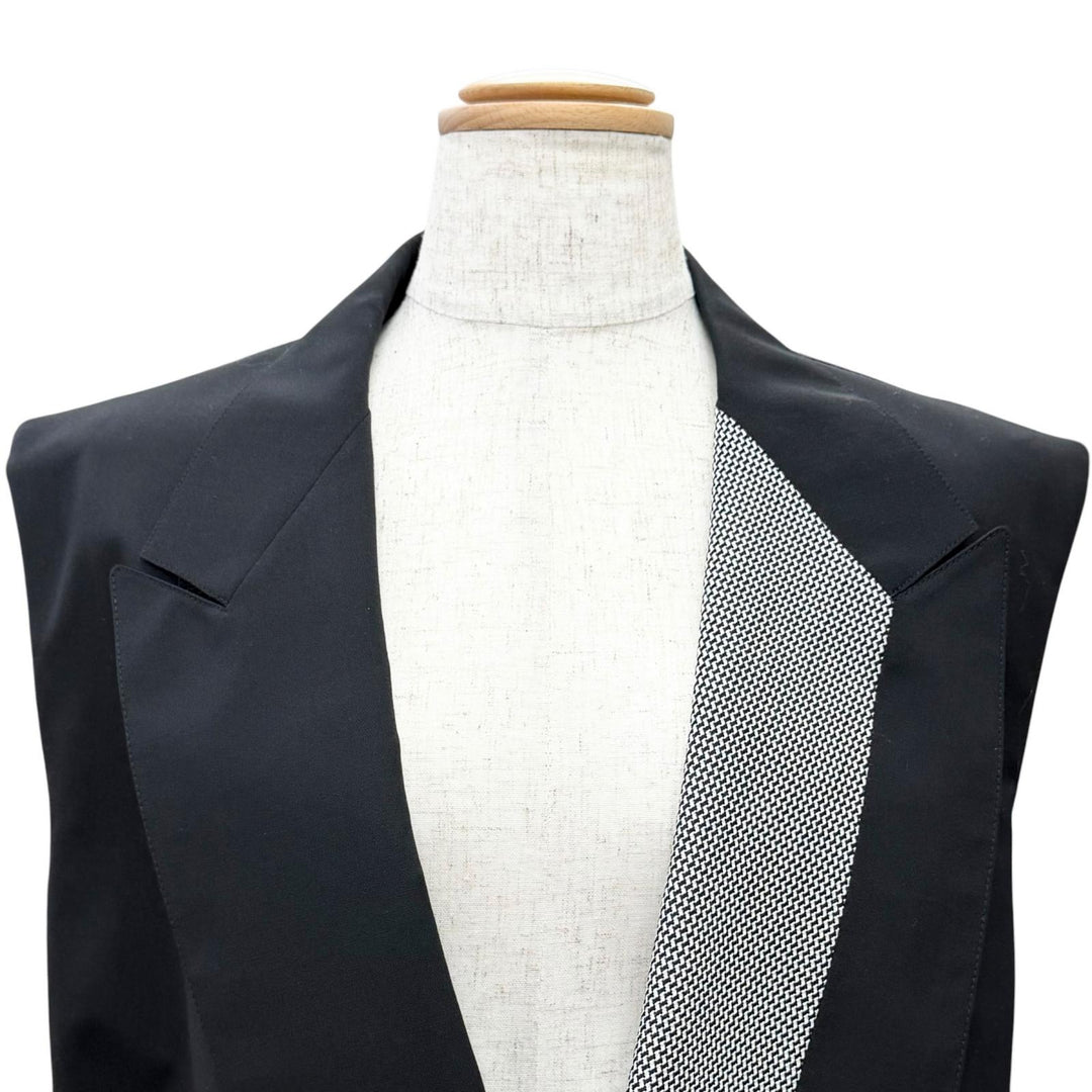 未使用品△LOUIS VUITTON ルイヴィトン 22AW ウール シルク カシュクールデザイン ロングジレ ベスト ブラック 正規品 36 イタリア製