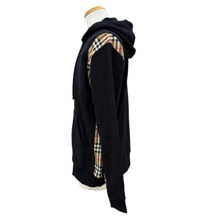 未使用品▼BURBERRY バーバリー 8034510 コットン100% ノバチェック柄 ダブルジップアップ パーカー ブラック ベージュ M 正規品 メンズ