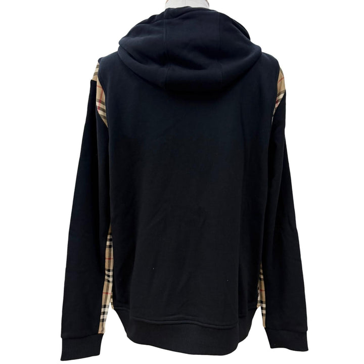 未使用品▼BURBERRY バーバリー 8034510 コットン100% ノバチェック柄 ダブルジップアップ パーカー ブラック ベージュ M 正規品 メンズ