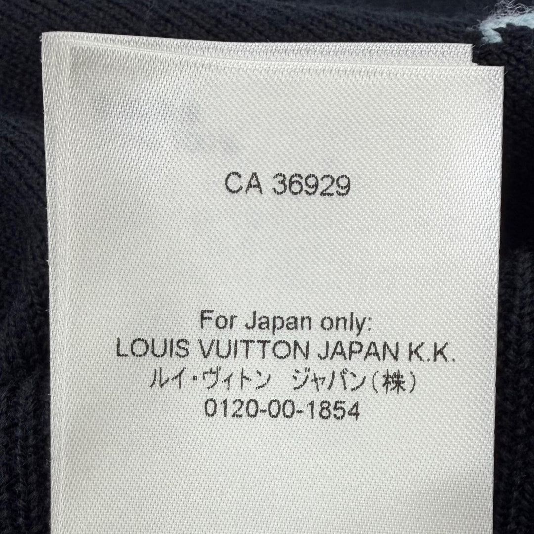 極美品▼LOUIS VUITTON ルイヴィトン 23SS ウール バードジャガード ニットポロシャツ セーター ブラック ライトブルー S 正規品 メンズ