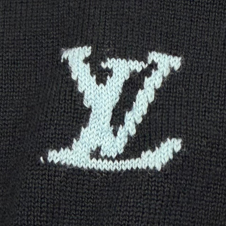極美品▼LOUIS VUITTON ルイヴィトン 23SS ウール バードジャガード ニットポロシャツ セーター ブラック ライトブルー S 正規品 メンズ