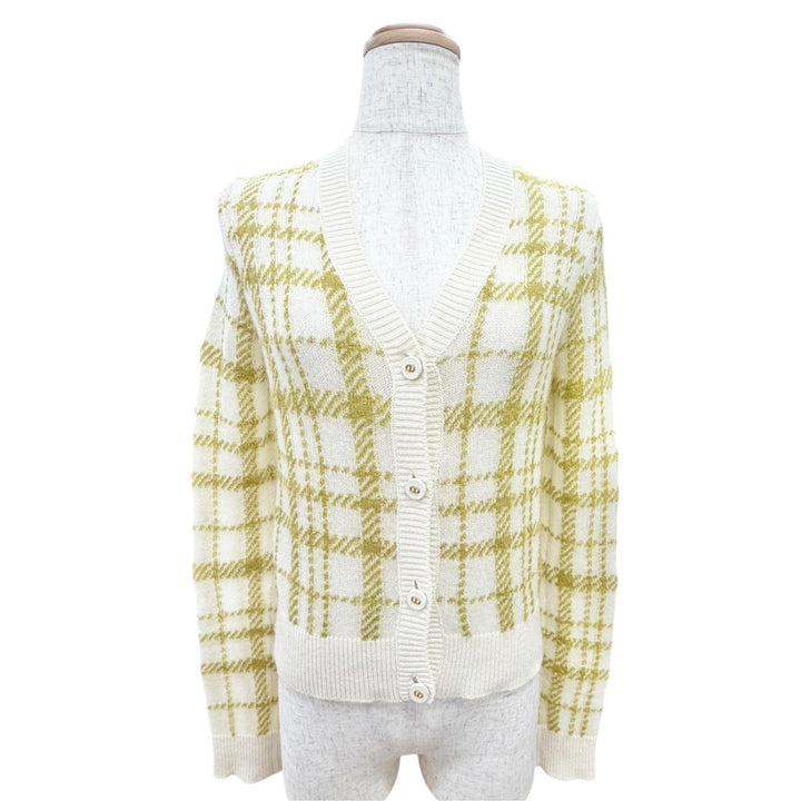 極美品△Christian Dior クリスチャンディオール 144G50AM140 モヘア カシミヤ混 チェック CDロゴボタン Vネック カーディガン 40 正規品