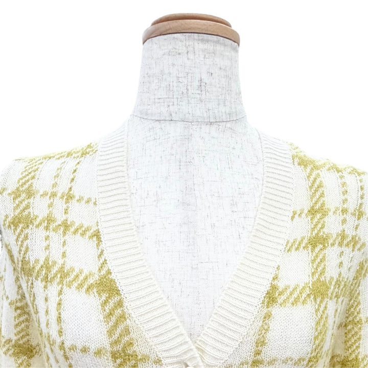 極美品△Christian Dior クリスチャンディオール 144G50AM140 モヘア カシミヤ混 チェック CDロゴボタン Vネック カーディガン 40 正規品