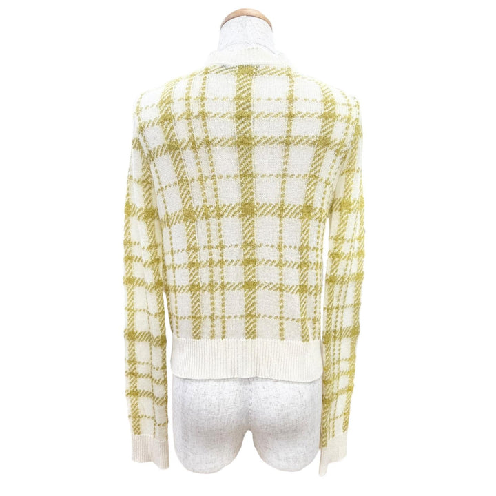 極美品△Christian Dior クリスチャンディオール 144G50AM140 モヘア カシミヤ混 チェック CDロゴボタン Vネック カーディガン 40 正規品