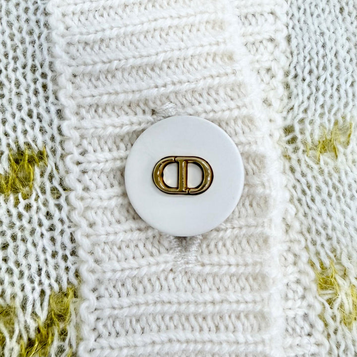 極美品△Christian Dior クリスチャンディオール 144G50AM140 モヘア カシミヤ混 チェック CDロゴボタン Vネック カーディガン 40 正規品