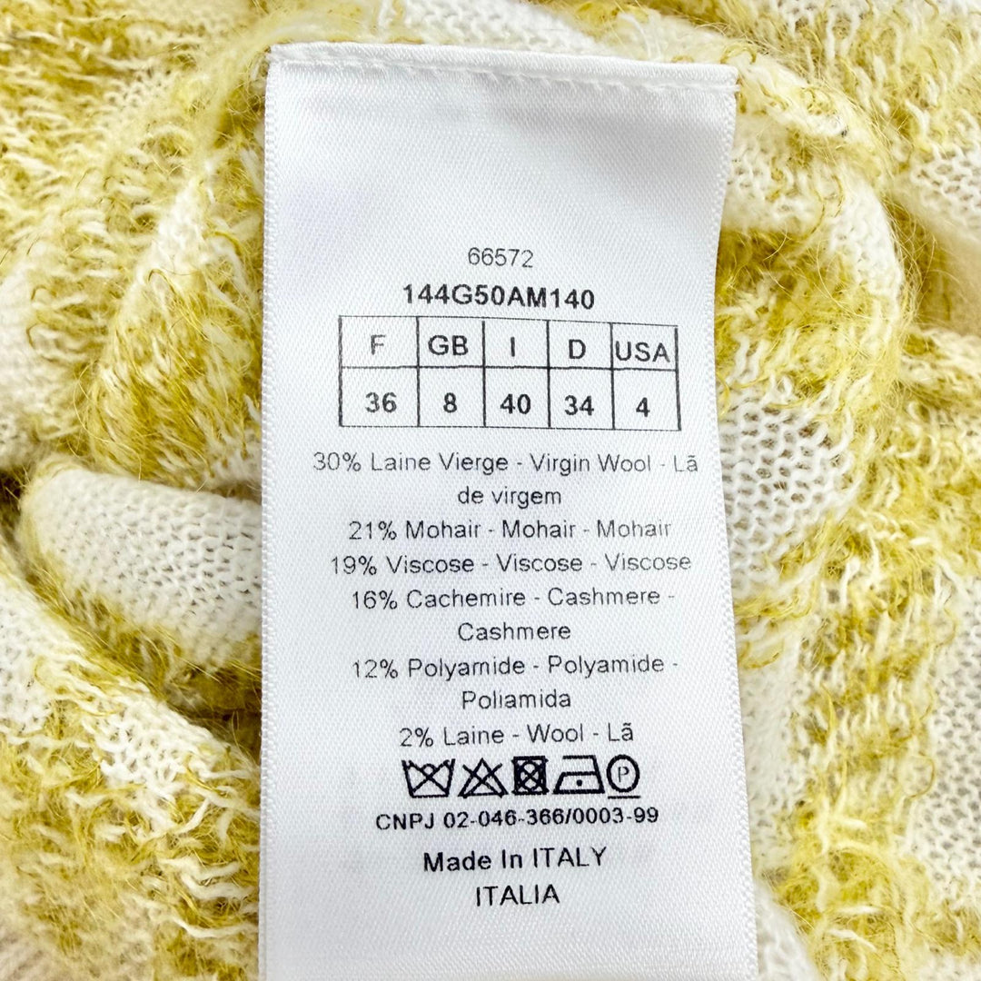 極美品△Christian Dior クリスチャンディオール 144G50AM140 モヘア カシミヤ混 チェック CDロゴボタン Vネック カーディガン 40 正規品