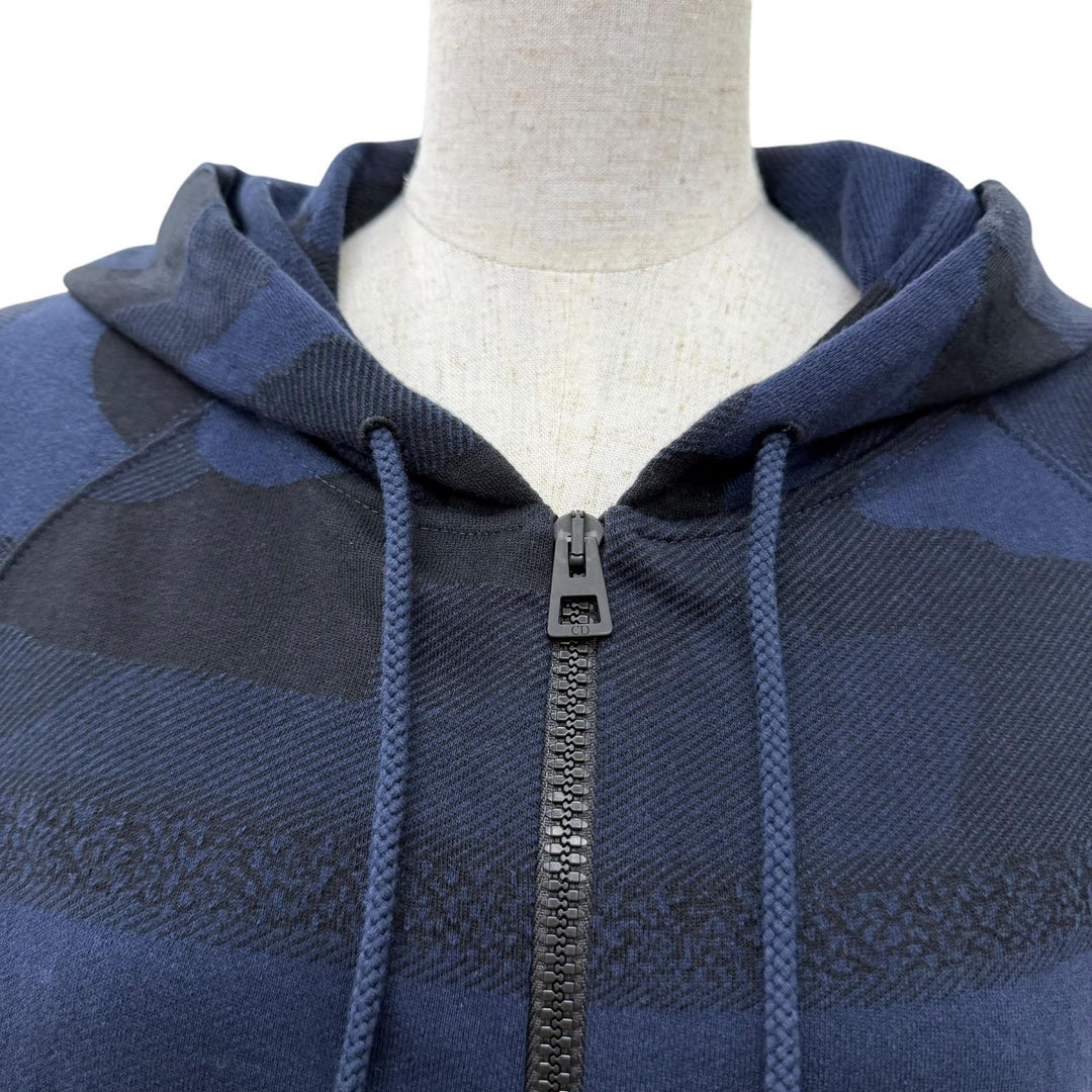 極美品☆Christian Dior クリスチャンディオール 053G01A4600 コットン カモフラージュ パーカー ネイビー 44 伊製 正規品 レディース