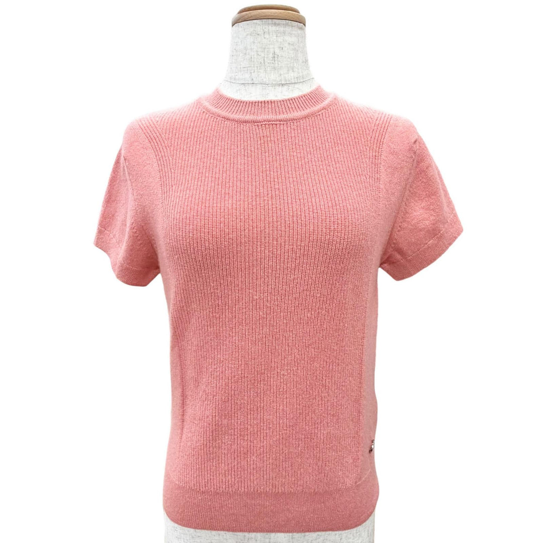 極美品△HERMES エルメス 24SS 4H2600D1 カシミヤ100％ サークルロゴ金具 半袖ニット セーター ピンク 36 イギリス製 正規品 レディース