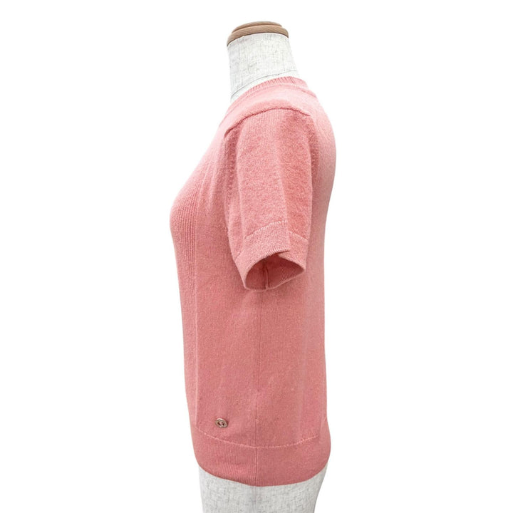 極美品△HERMES エルメス 24SS 4H2600D1 カシミヤ100％ サークルロゴ金具 半袖ニット セーター ピンク 36 イギリス製 正規品 レディース